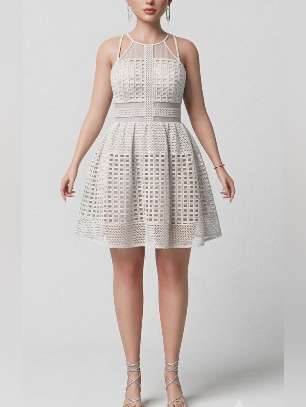 Marciano Delicate Ivory Lace Fit-and-Flare Dress